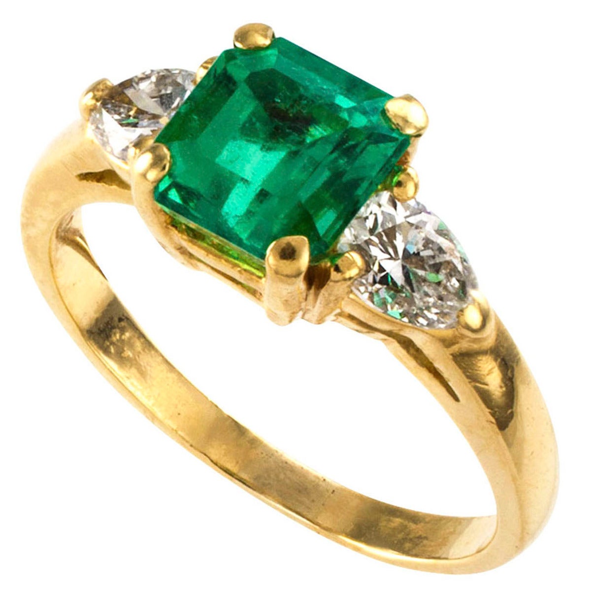 Emerald-Cut Emerald and Pear-Shaped Diamond Ring