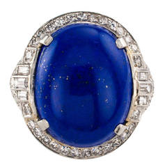 Lapis Lazuli Diamond Platinum Dress Ring Circa 1950