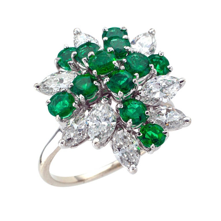 Emerald Diamond gold Cluster Ring
