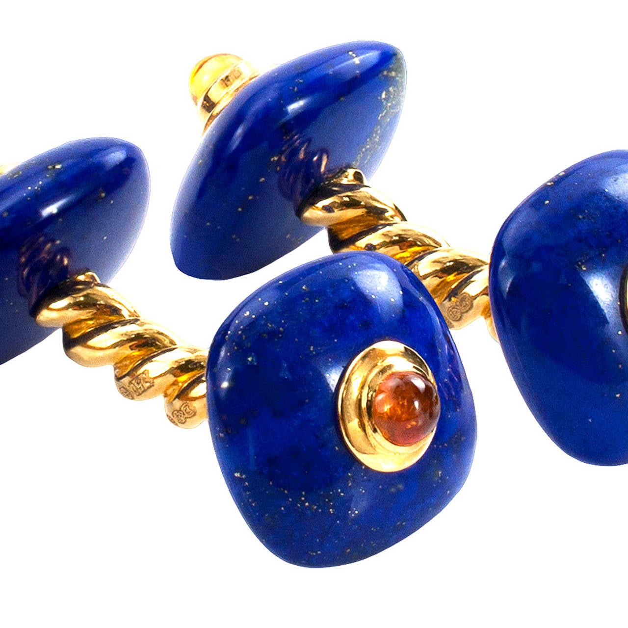 Deakin & Francis Lapis Lazuli Citrine Gold Cufflinks In Excellent Condition In Los Angeles, CA