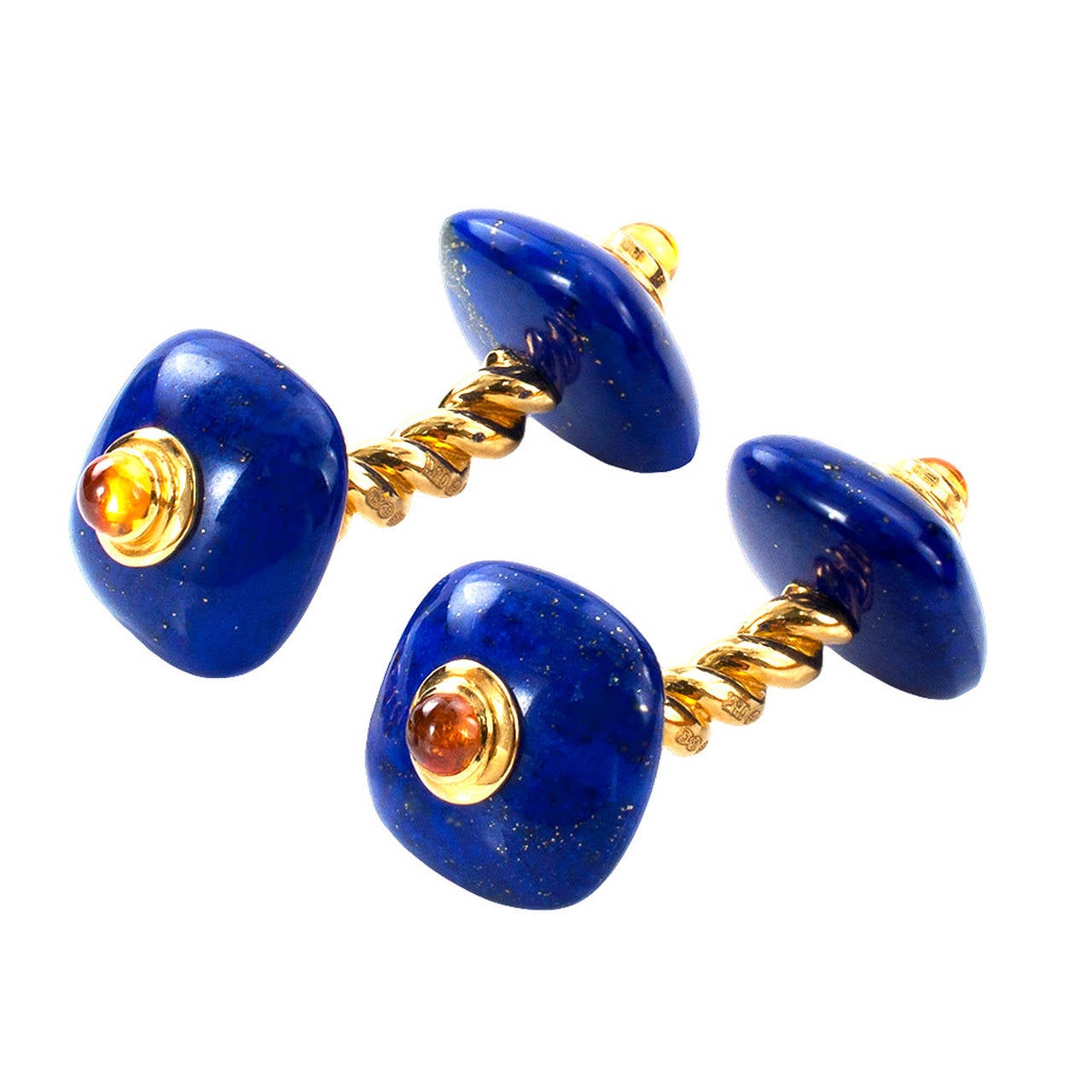 Contemporary Deakin & Francis Lapis Lazuli Citrine Gold Cufflinks
