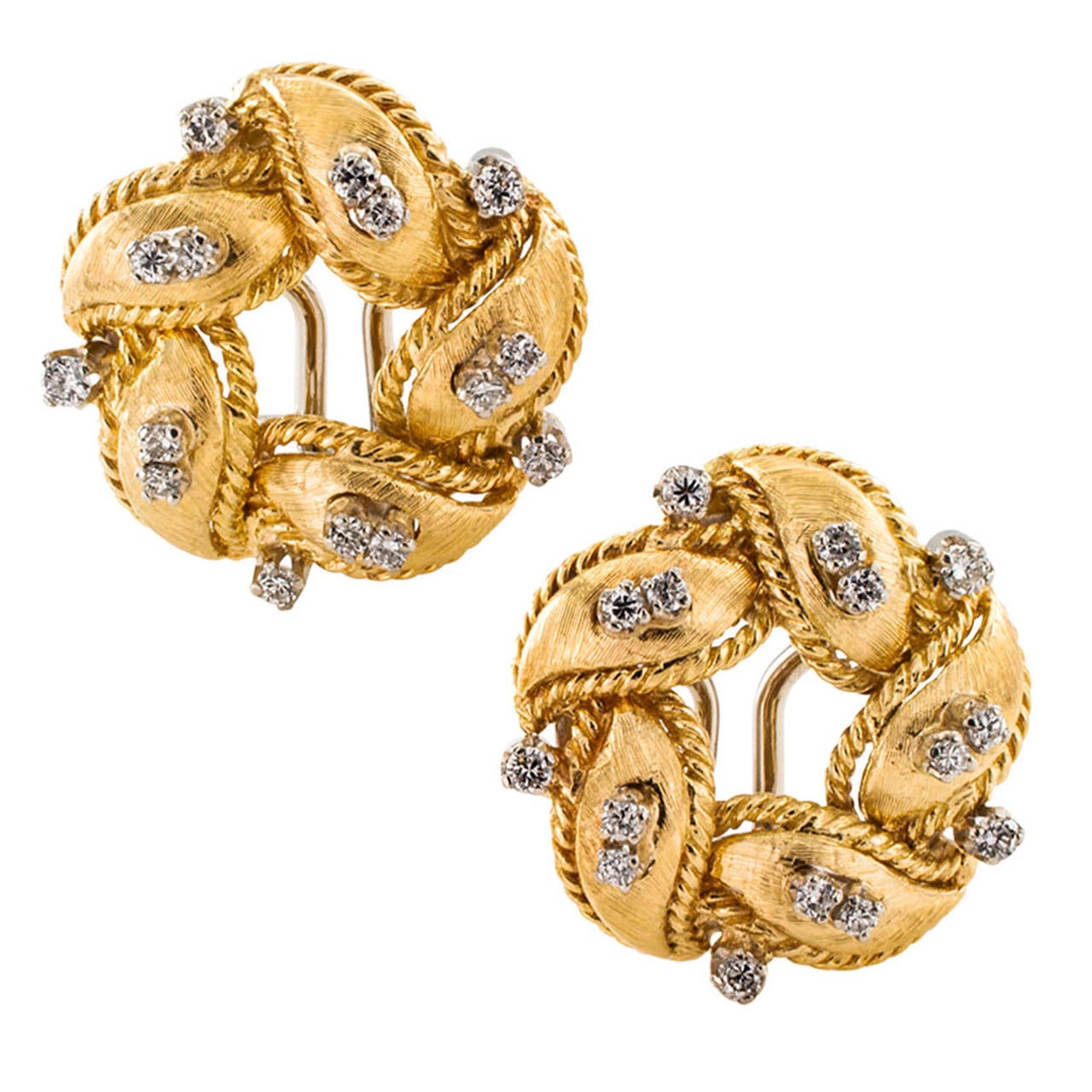 Diamond Gold Button Style Earrings at 1stDibs