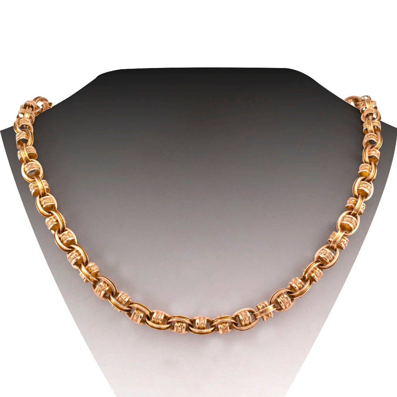 Antique Victorian Gold Link Necklace

Throughout the ages women have known that nothing feels as good as gold, as the old saying goes.  This exciting necklace is wonderful and ready to keep on making history.  Comprising of 14kt gold hand crafted,