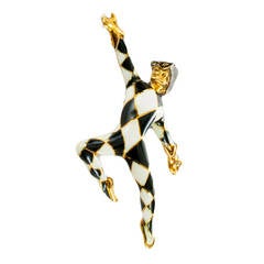 Black and White Enamel Dancing Harlequin Brooch