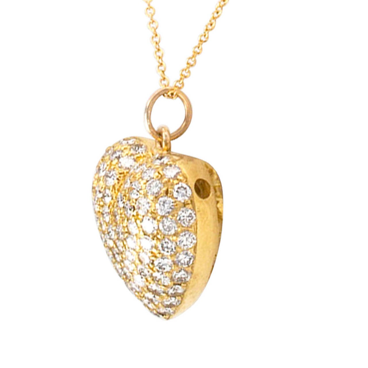 puffed pave heart necklace