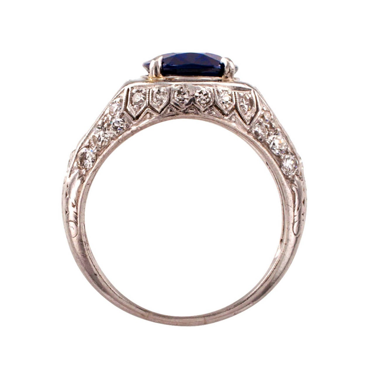 Women's or Men's Art Deco Burma Sapphire Diamond Platinum Ring