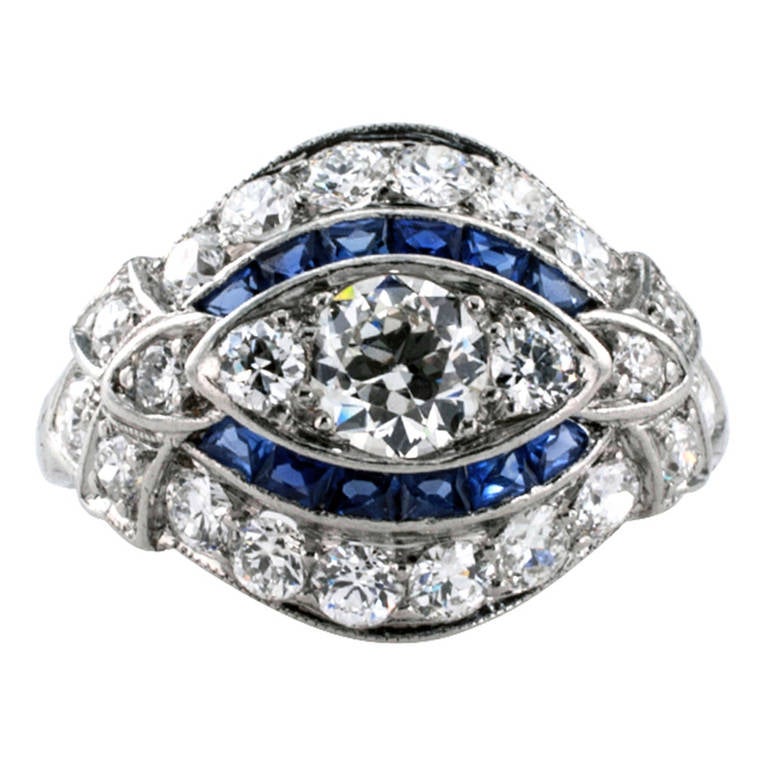 Art Deco Diamond and Sapphire Ring