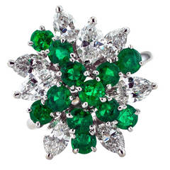 Retro Emerald Diamond gold Cluster Ring