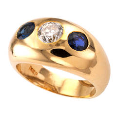 Dreisteiniger Zigeunerring mit Diamant und Saphir