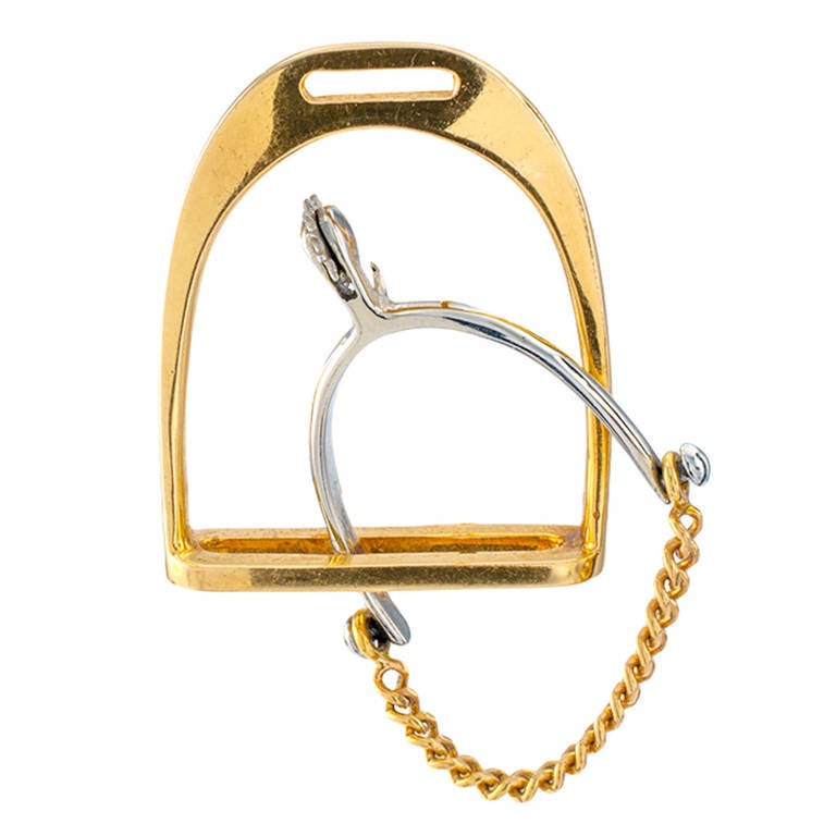 Hermes Gold Equestrian Stirrup and Spur Clip Brooch
