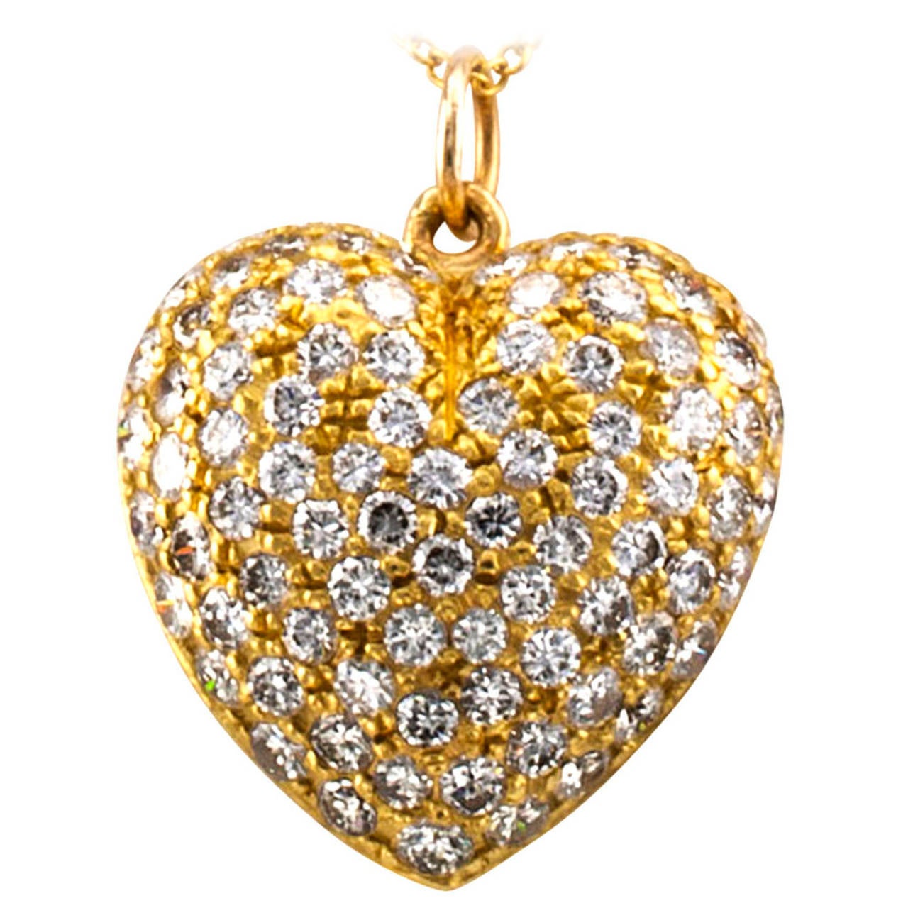 Diamond Pave Gold Puffed Heart Pendant