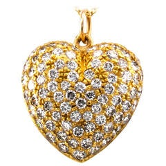 Diamond Pave Gold Puffed Heart Pendant