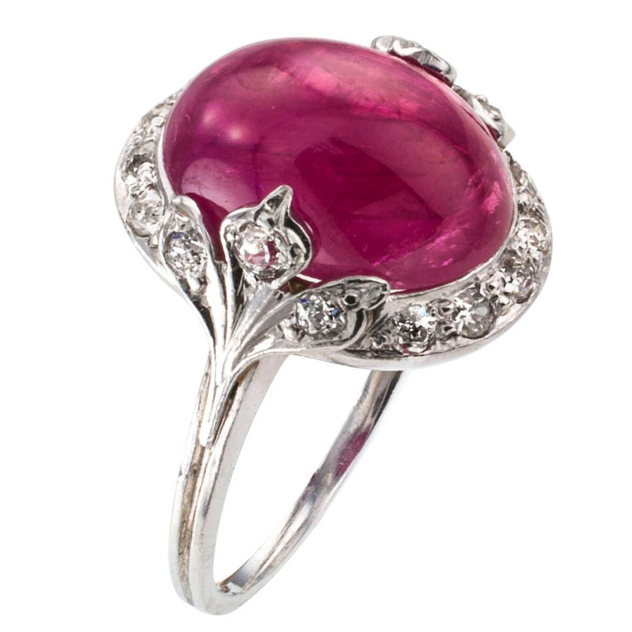 Art Deco Cabochon Ruby Diamond Platinum Ring