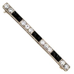 Tiffany & Co. Art Deco Onyx Diamond Gold Platinum Bar Pin