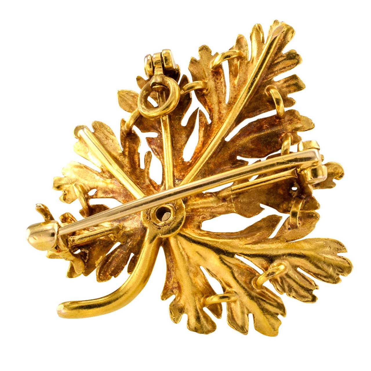 Art Nouveau Antique Diamond Gold Geranium Leaf Brooch or Pendant