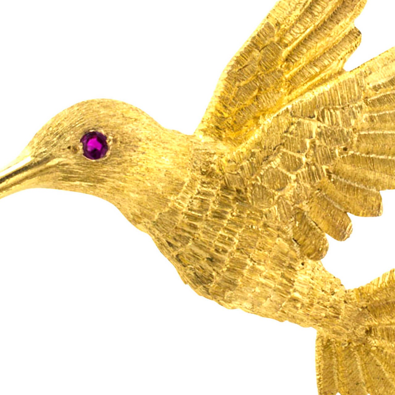 Scully and Scully Ruby Gold Hummingbird Brooch In Excellent Condition In Los Angeles, CA