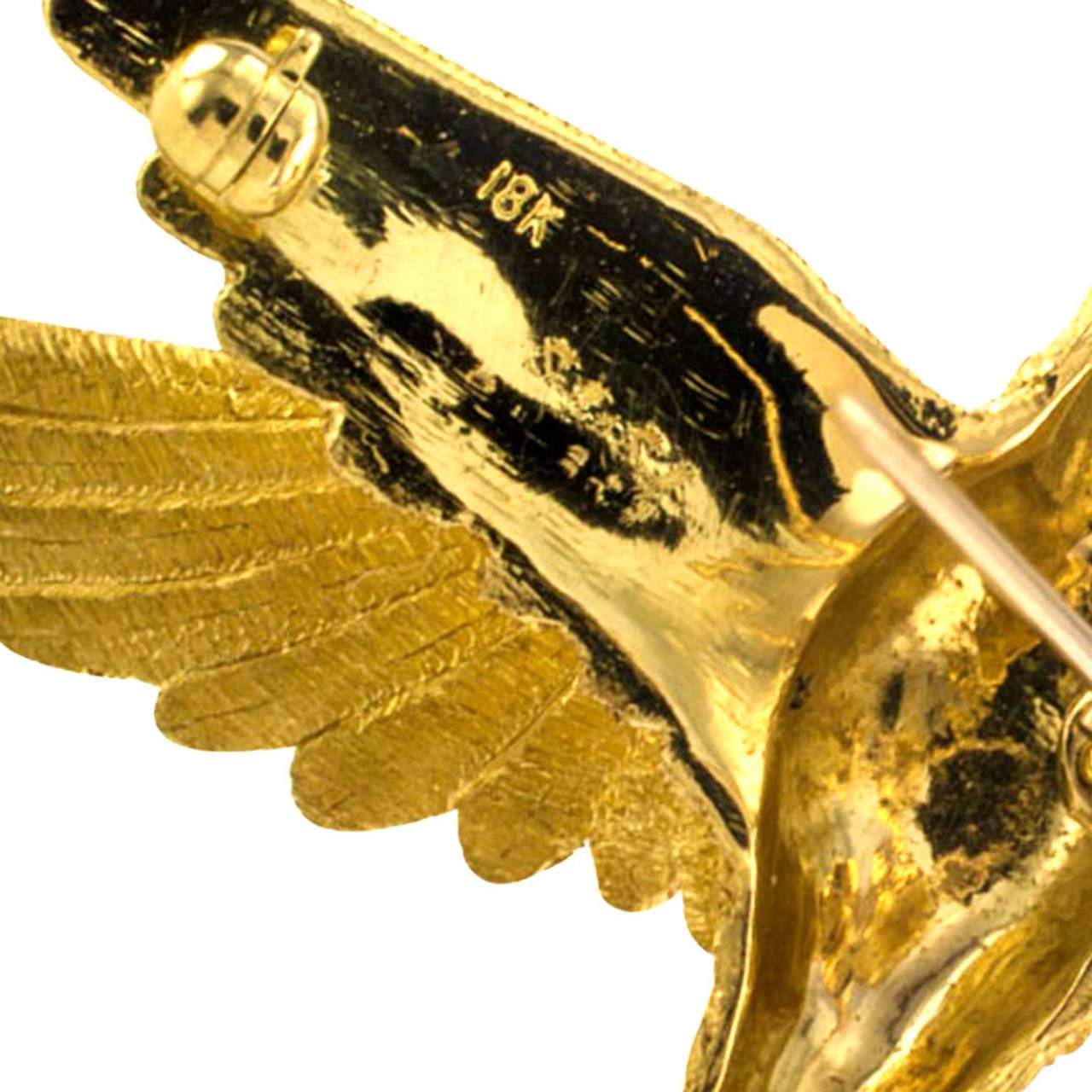 Contemporary Scully and Scully Ruby Gold Hummingbird Brooch