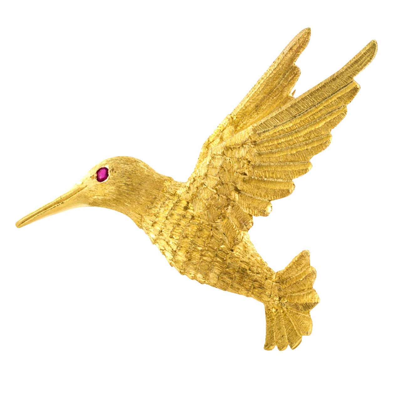 Scully and Scully Estate Hummingbird Brooch

Easy to love, very easy on the eyes.  This delightful 18 karat yellow gold hummingbird brooch speaks volumes about that self assured manner and graceful elegance so notorious about humming birds.  To be