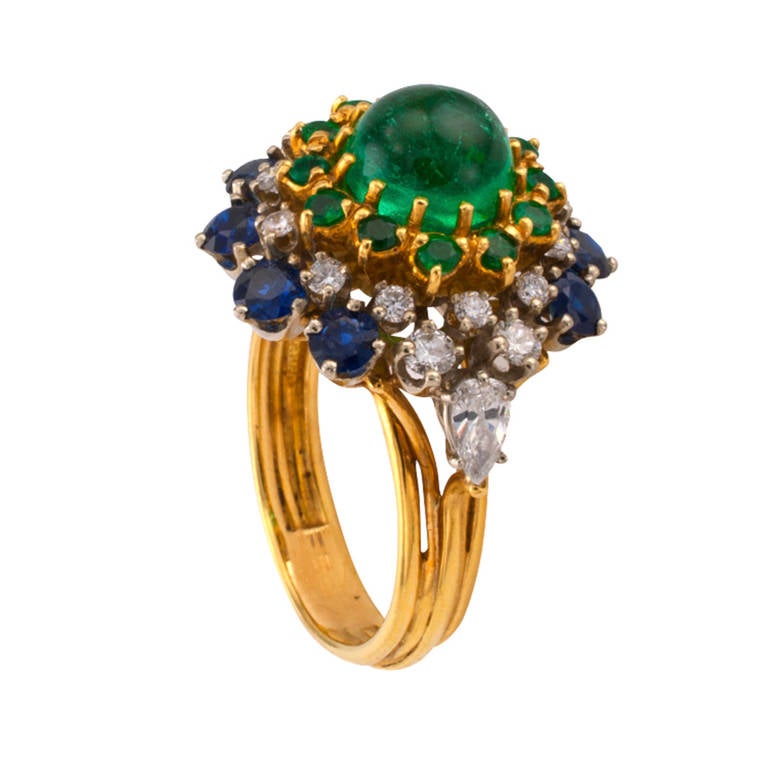 Emerald Sapphire Diamond Cocktail Ring