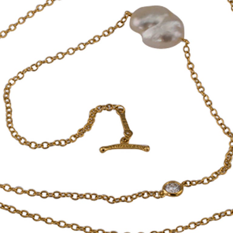 Tiffany & Co. Elsa Peretti Keshi Pearl Diamond Necklace In Excellent Condition In Los Angeles, CA