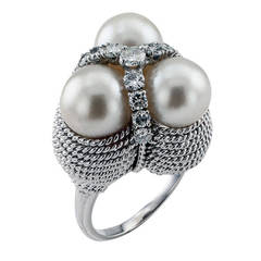 Vintage Cultured Pearl Diamond Cocktail Ring