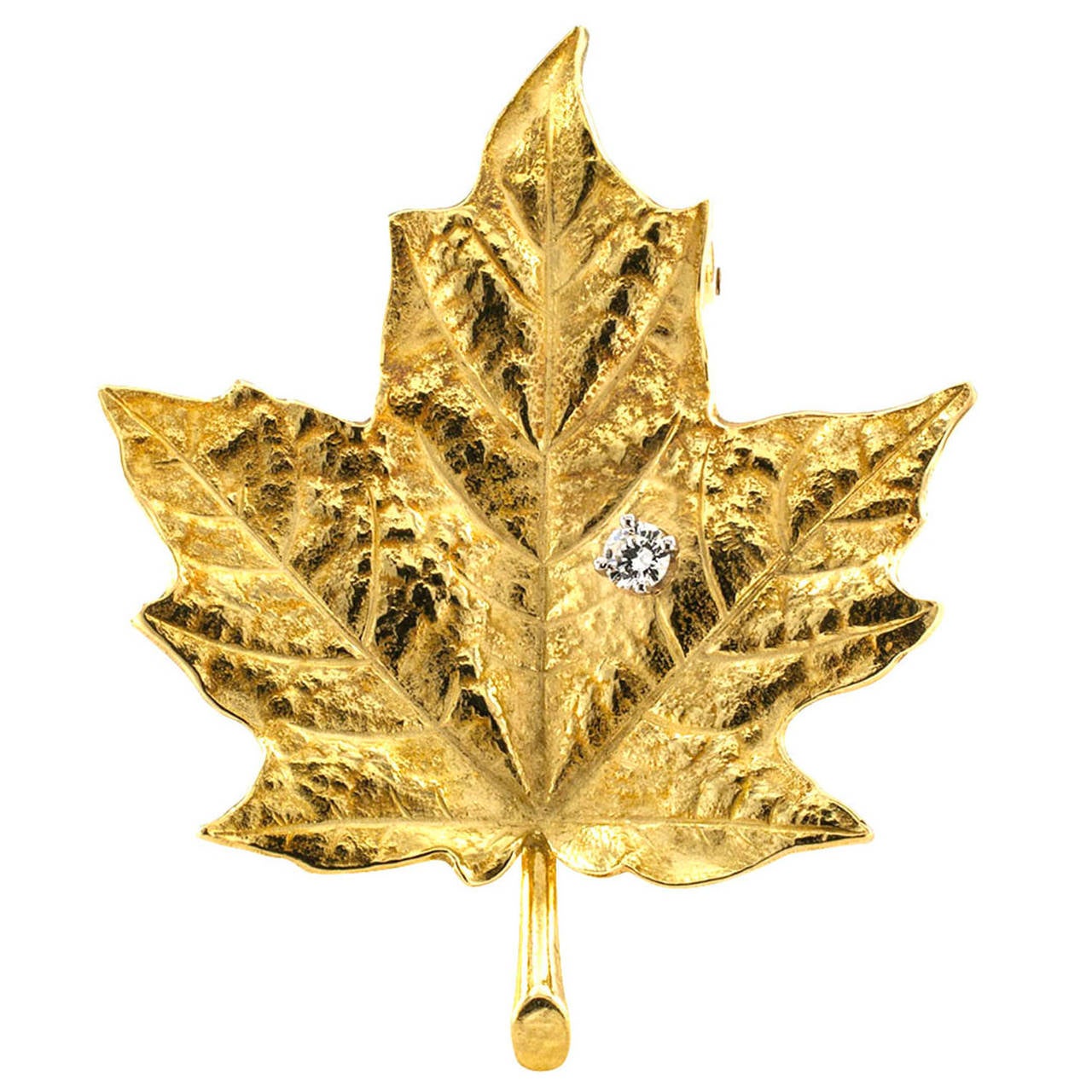 Tiffany & Co. Diamond Gold Maple Leaf  Brooch