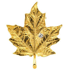 Vintage Tiffany & Co. Diamond Gold Maple Leaf  Brooch