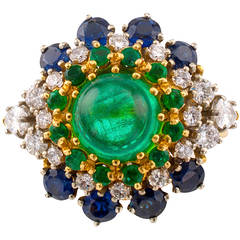 Emerald Sapphire Diamond Cocktail Ring
