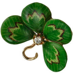 Enamel Art Nouveau Four-Leaf Clover Brooch