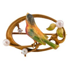Art Nouveau Enamel Bird Brooch