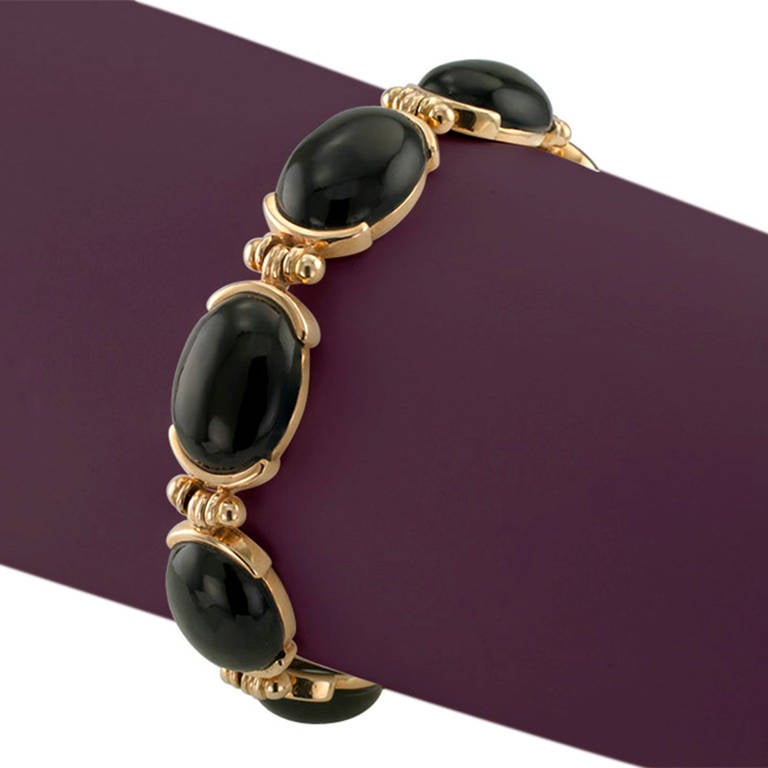 Gumps Black Jade and Gold Bracelet In Excellent Condition In Los Angeles, CA