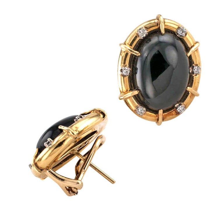 Gump's Black Jade and Diamond Earrings
