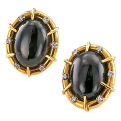 Vintage Gump's Black Jade and Diamond Earrings