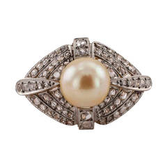 Edwardian Pearl Rose Cut Diamond Platinum Ring