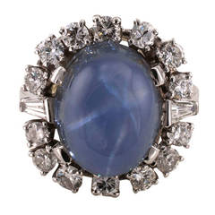 Star Sapphire Diamond Platinum Ring