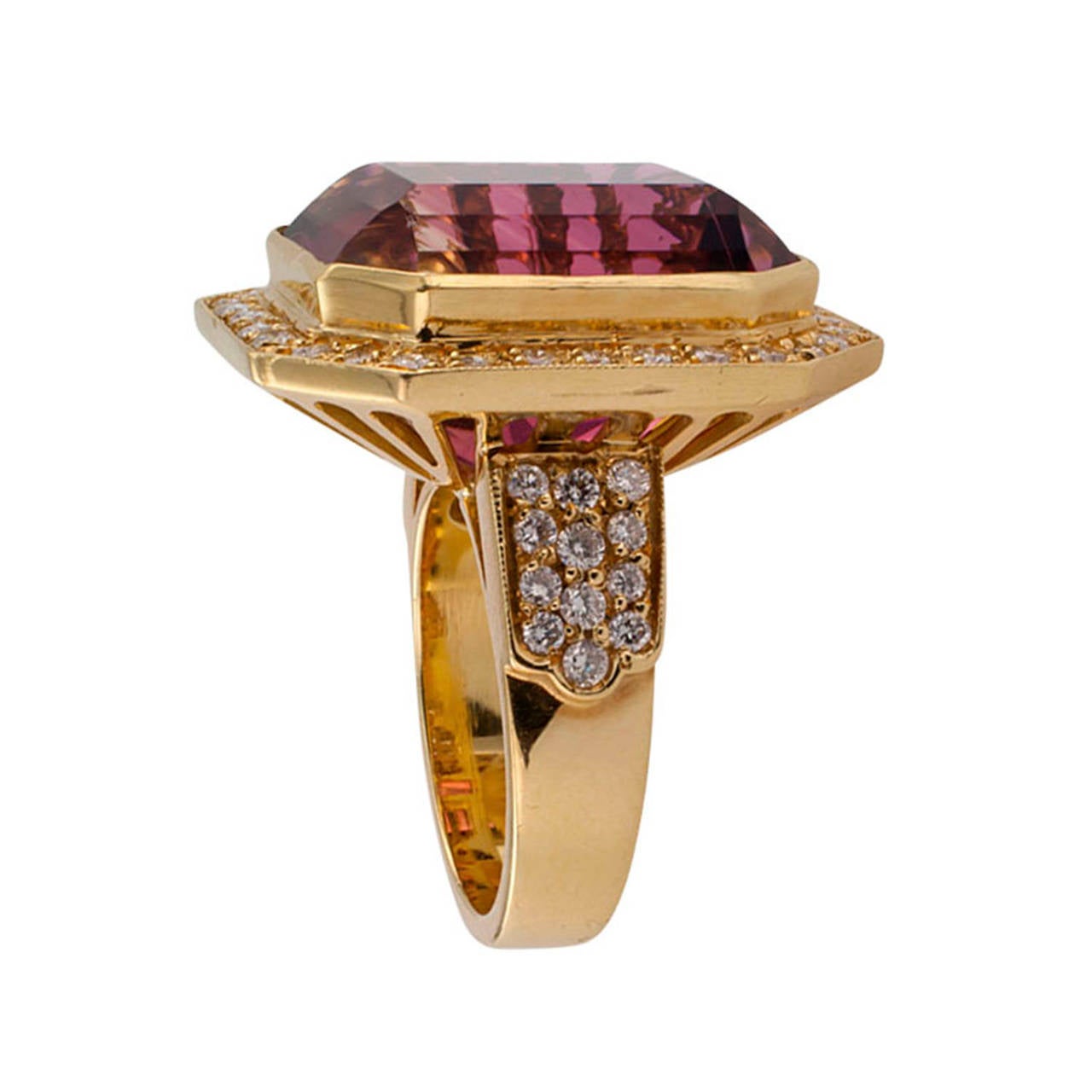 Bi Color Tourmaline Diamond Ring In Excellent Condition In Los Angeles, CA