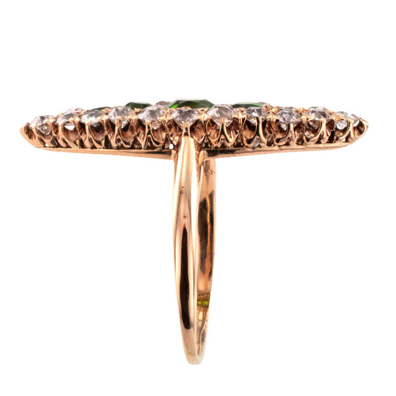 Antique Demantoid Garnet Diamond Ring In Excellent Condition In Los Angeles, CA