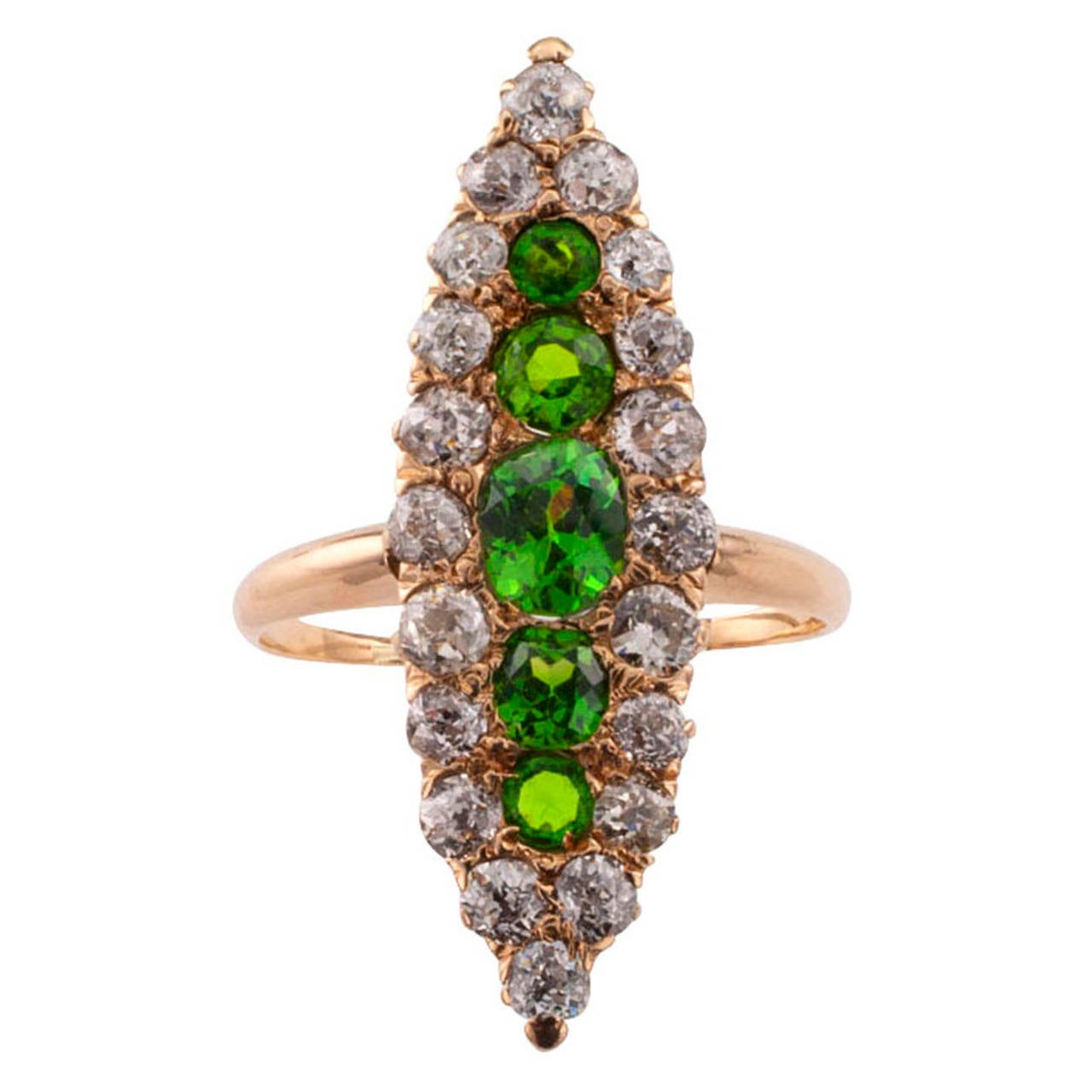 Antique Demantoid Garnet Diamond Ring