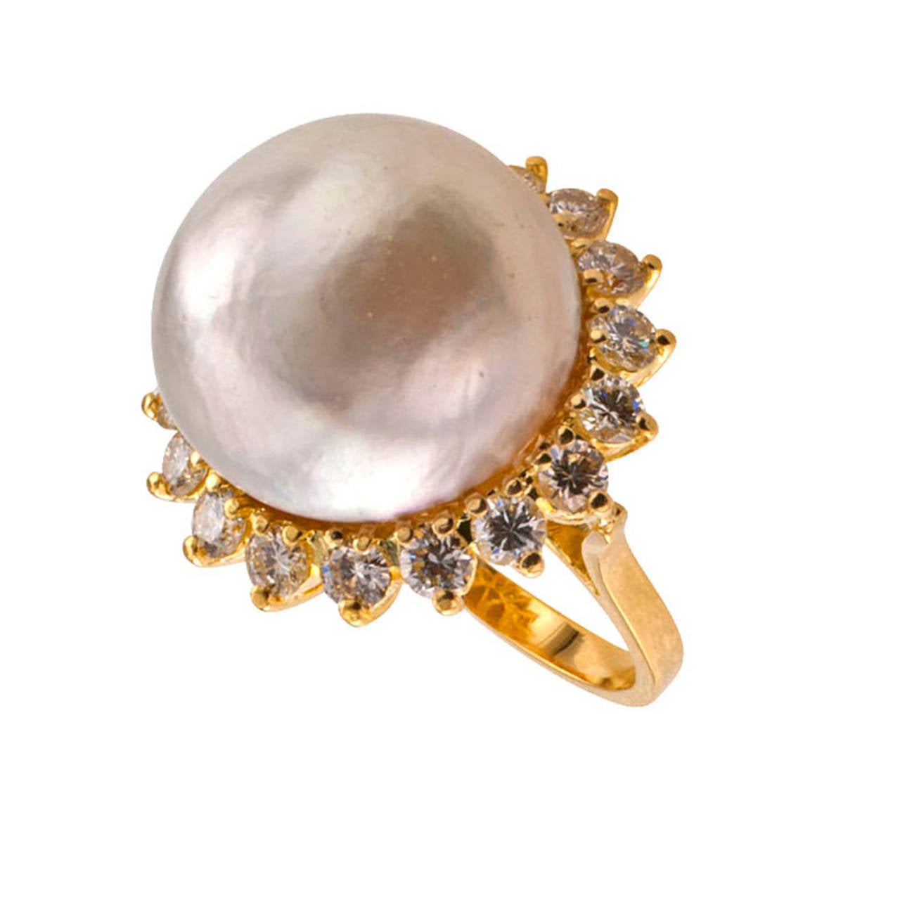 Baroque South Sea Pearl Diamond Gold Ring For Sale at 1stdibs