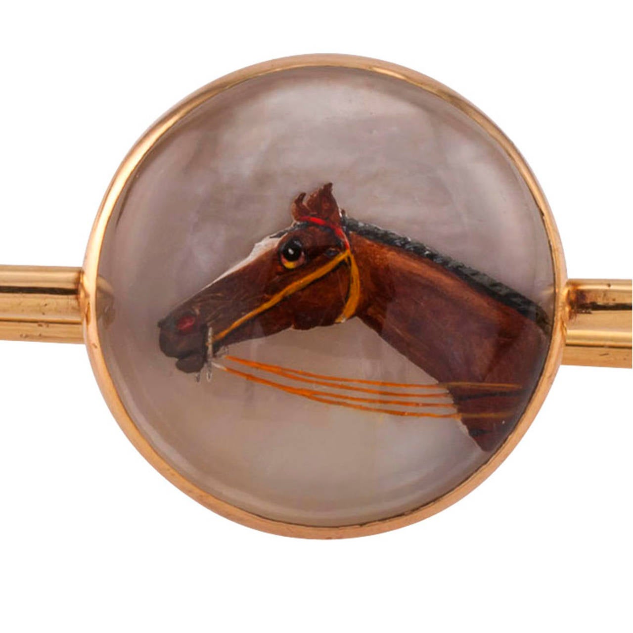 Victorian Antique Essex Crystal Gold Equestrian Brooch