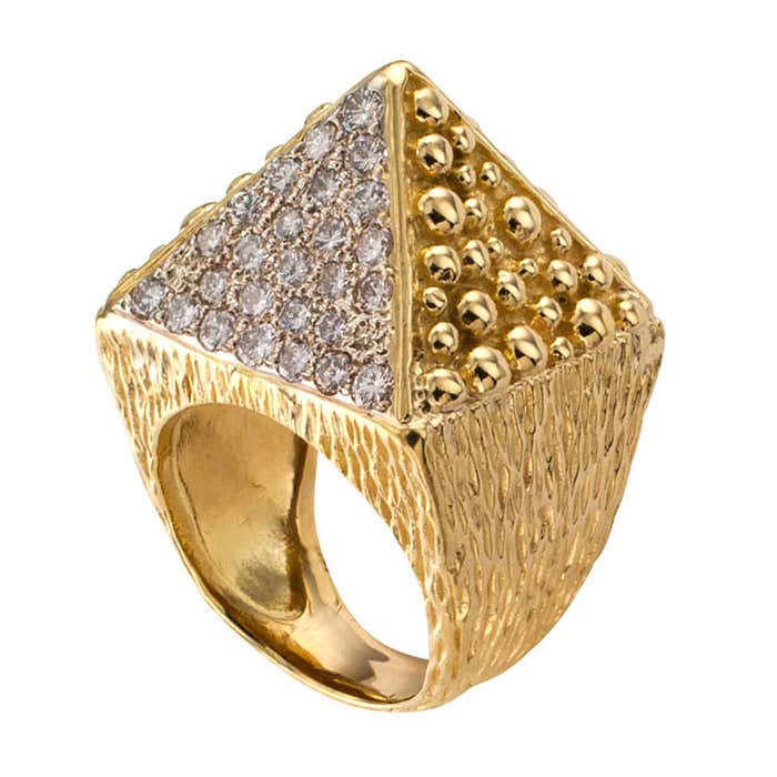 Pyramid Style Rings Wg Diamond Gold Pyramid Ring at 1stDibs | pyramid gold ring, pyramid ring ...