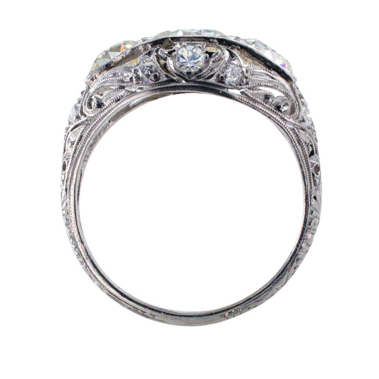 Women's or Men's Edwardian Three Stone Diamond Platinum Engagement Ring