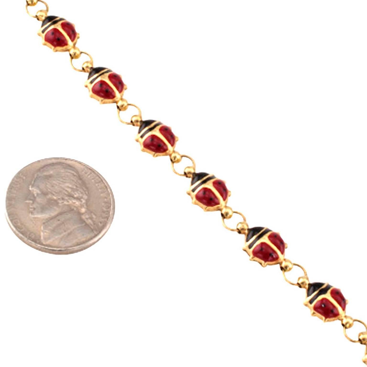 Contemporary Enamel Gold Ladybug Link Bracelet