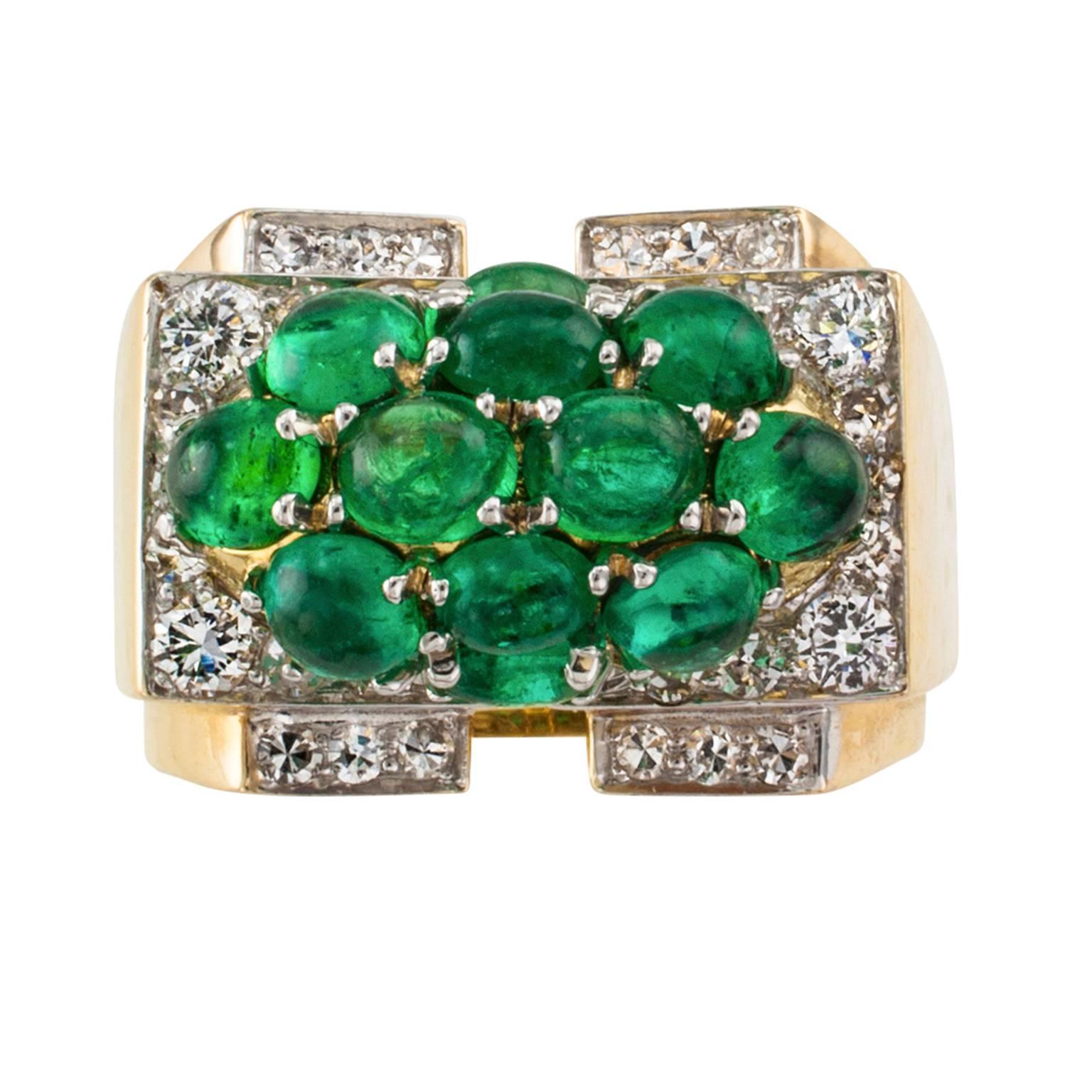 Modern David Webb Emerald Diamond Gold Cocktail Ring