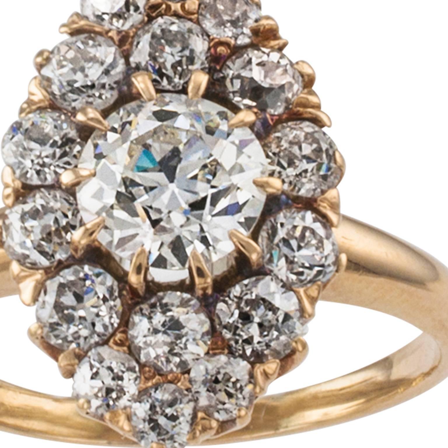Victorian Diamond Gold Navette Cluster Ring 1