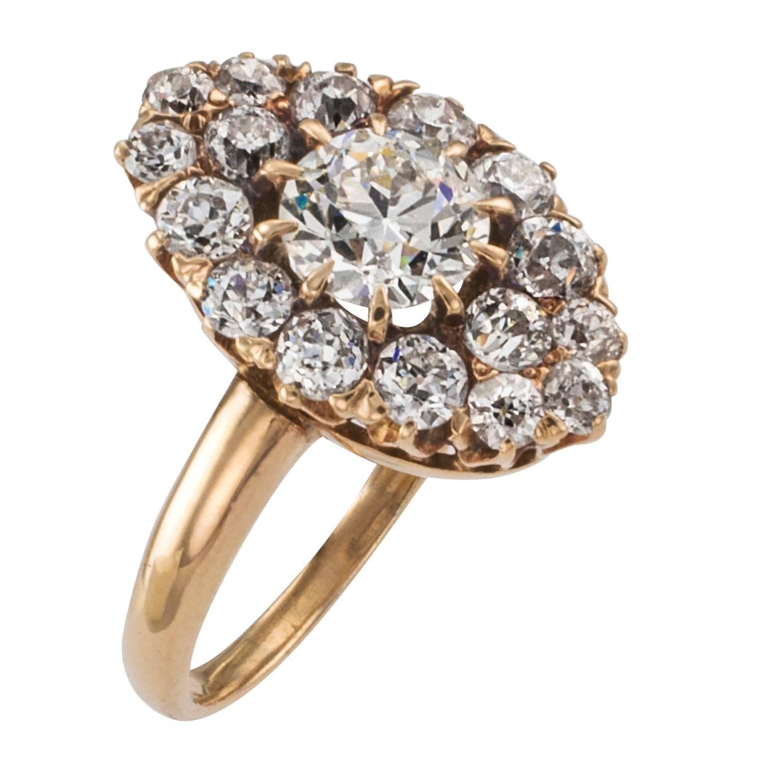 Women's Victorian Diamond Gold Navette Cluster Ring