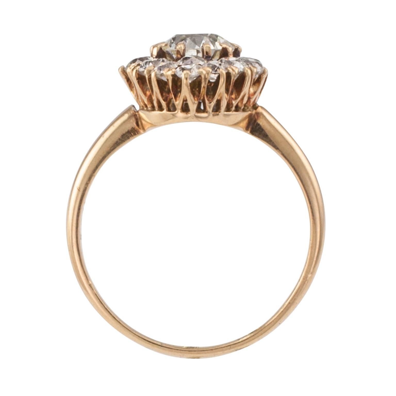 Victorian Diamond and Gold Ring

Navette-shaped ring entirely set with diamonds, large diamonds, as this one is,  represent wealth and power blatantly displayed with understated restrain and finesse.  Let's face it, these old diamonds have a very