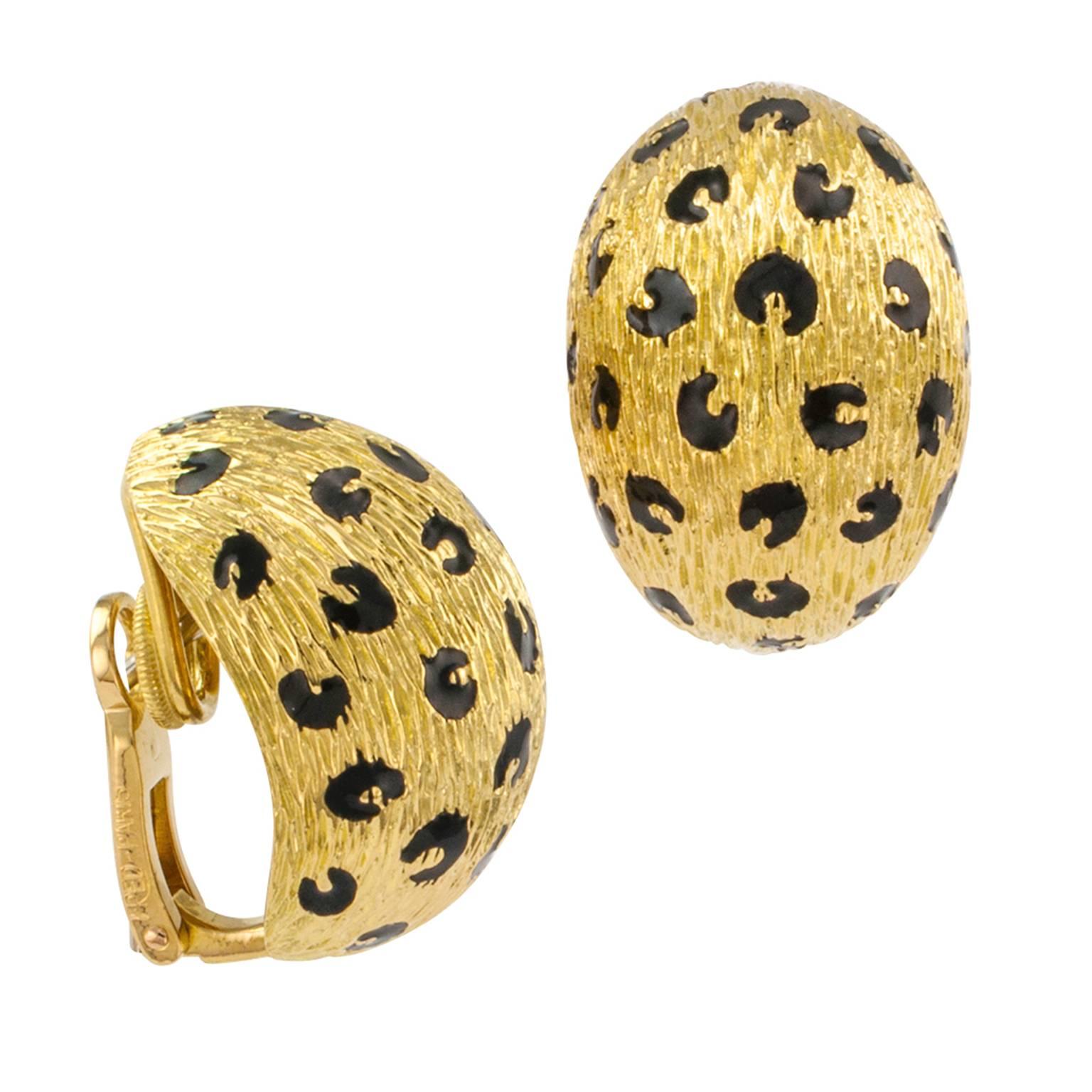 Fred Leopard Spot Domed Ear Clips In Excellent Condition In Los Angeles, CA