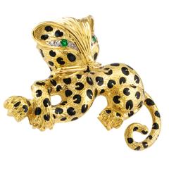 Fred of Paris Whimsical Enamel gold Leopard Brooch
