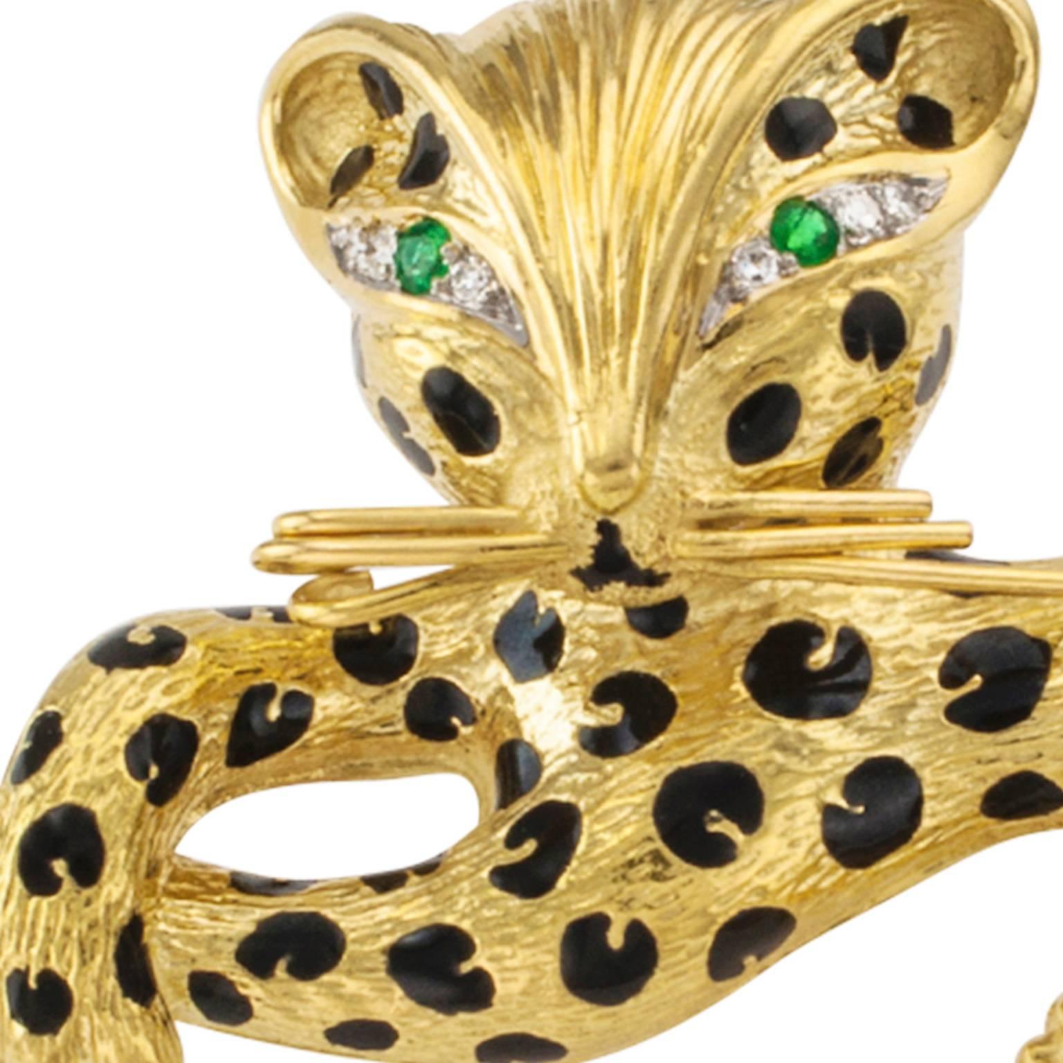 Women's or Men's Fred of Paris Whimsical Enamel gold Leopard Brooch